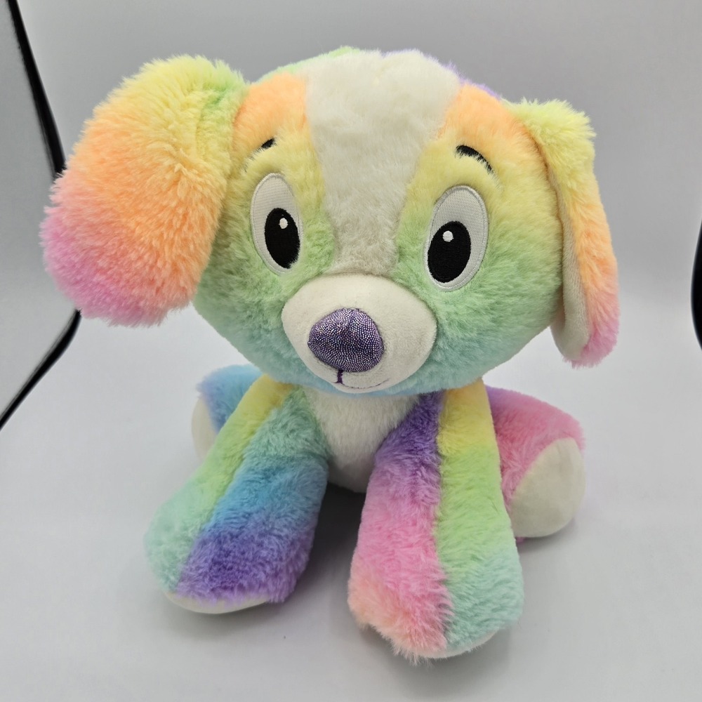 Six Flags pastel‎ rainbow Tye Dye Colors puppy dog plush EUC soft